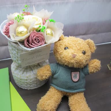 【花享手作】熊熊金莎玫瑰香皂花束(重要節日/情人節/告白禮物/畢業季/永生花/花禮)
