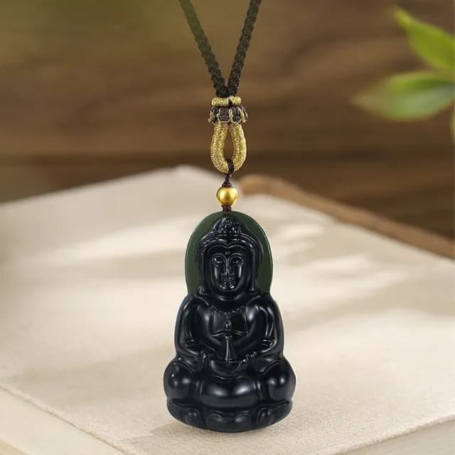 【LEEHER】男生/項鍊/飾品/和田玉/玉石/觀音像/佛像/吊墜/足金999/編繩項鍊/首飾/保平安/雕刻/