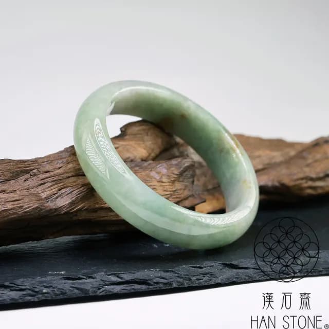 【漢石齋】情人節禮物 天然翡翠A貨 手鐲玉鐲 飄花種灑金(手圍18.1/版寬15.3mm)