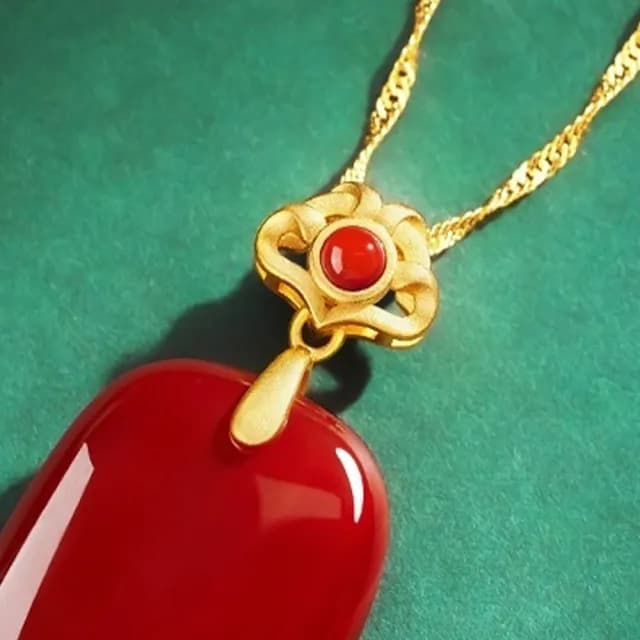 【KT DADA】紅瑪瑙項鍊 純銀項鍊 玉墜 玉石 玉珮 開運項鍊 保平安 新中式項鍊 送媽媽 項鍊 新中