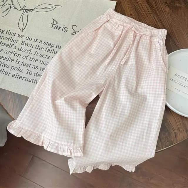 【Baby 童衣】兒童短袖套裝 女童夏季蝴蝶結上衣+粉格紋套裝 89119(共１色)