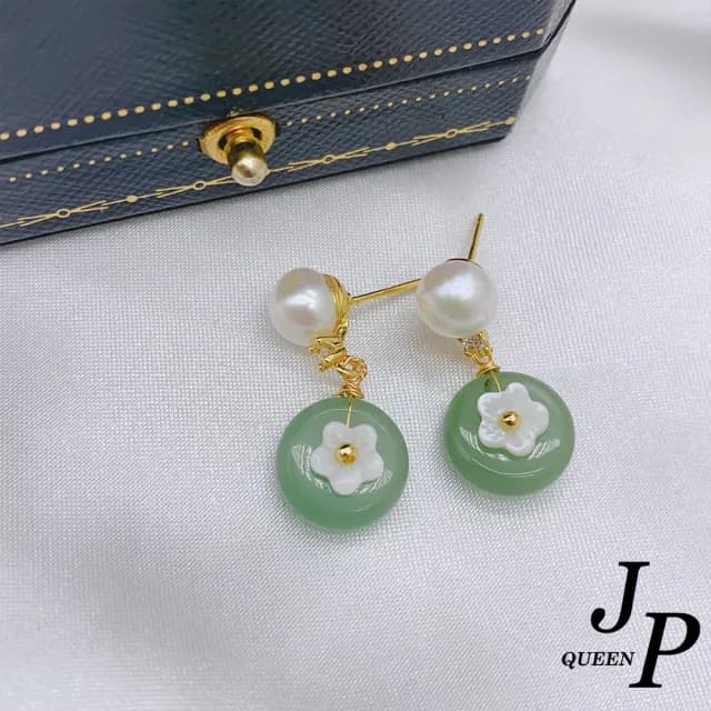 【Jpqueen】彩霧天然石復古白花珍珠垂墜耳環(6色可選)