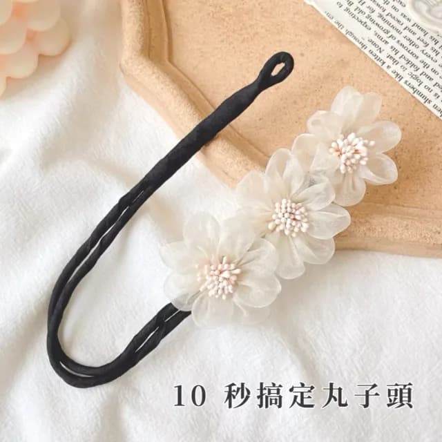 【氣質公主】韓式紗花盤髮器2入(髮飾 髮帶 髮圈 髮夾 包包頭 馬尾扣 懶人盤髮 丸子頭 交換禮物)