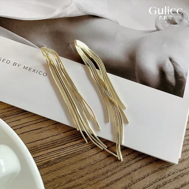 【Golicc】極簡百搭 星光燦爛 長流蘇(99購物限定 生日 飾品 耳釘 耳飾 耳墜 禮物)