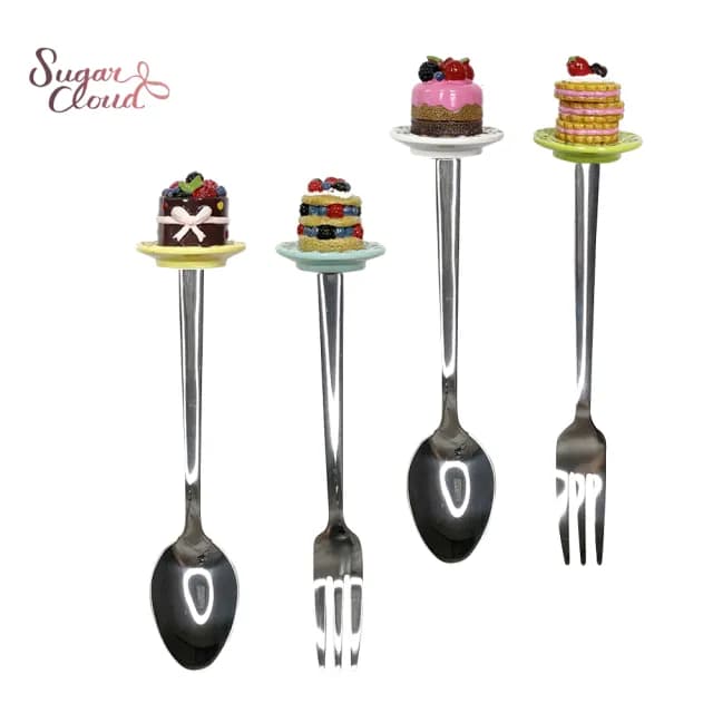【Sugar Cloud】蛋糕系列叉匙組 4入/組(純手繪造型餐具)