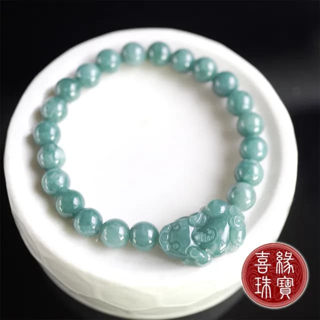 【喜緣玉品】88父親節禮物★天然滿綠翡翠貔貅招財手珠