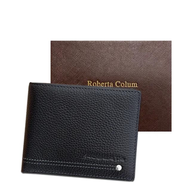 【Roberta Colum】情人節禮物 七夕 諾貝達 男用專櫃皮夾 12卡片短夾(23157-1黑色)