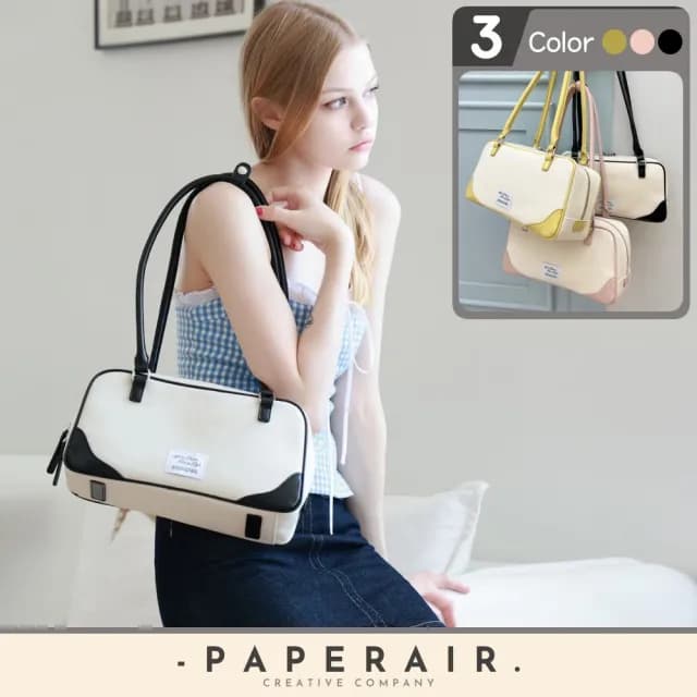 【WHOSE BAG】父親節禮物 韓國Paperair復古質感撞色拼接肩背包 托特包 女包 NO.WBPR001(女手提包 女托特包