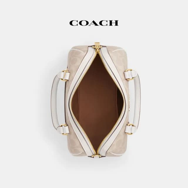 【COACH】蔻馳官方直營 ROWAN經典Logo手袋 斜背包 側背包 斜挎包 手提包-IM/沙黃色/粉筆白色(CV961)