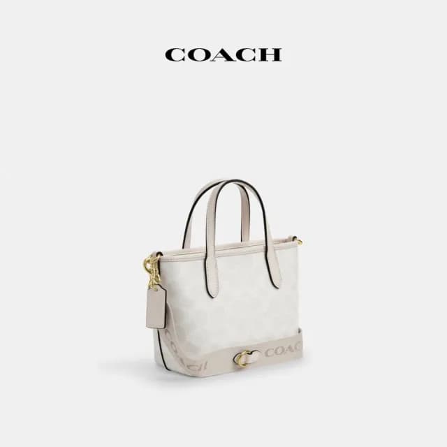 【COACH】蔻馳官方直營 CITY經典Logo迷你托特手袋-IM/白色/粉筆白色(CW032)