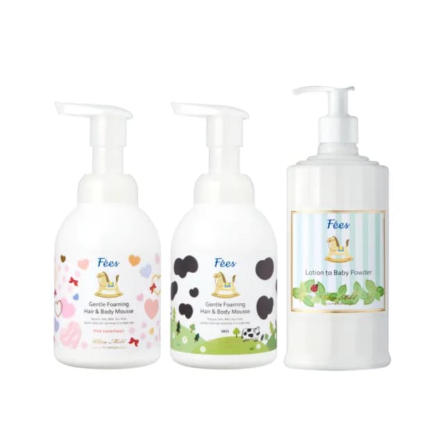 【Fees 法緻】嬰兒洗髮沐浴泡泡400ml-2入+嬰兒爽身乳液300ml