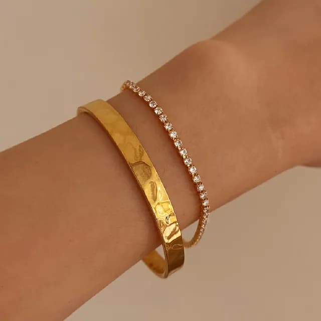 【CReAM】Xenia鍍18K金色輕奢波紋捶紋簡約手鐲女手環(生日 禮物 送禮 禮盒)