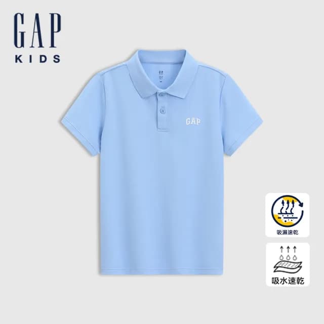【GAP】男童裝 Logo印花短袖POLO衫-天藍色(767189)