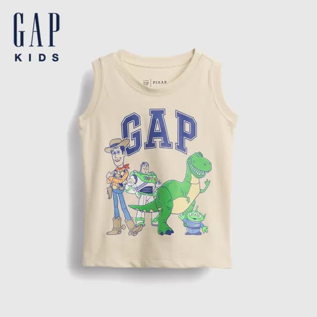 【GAP】男幼童裝 Gap x Disney迪士尼聯名 Logo純棉印花圓領背心-米色(779233)