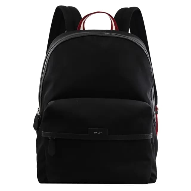 【BALLY】簡約LOGO拼接前口袋旅用包商務包後背包(黑)