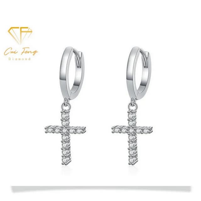 【CF鑽飾】耳環 莫桑鑽《信仰》(十字架 耳飾 雙11限定 禮物 求婚 生日 生日)