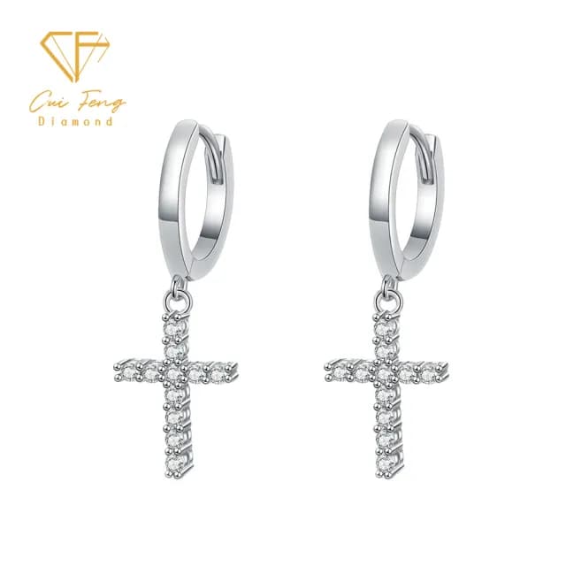 【CF鑽飾】耳環 莫桑鑽《信仰》(十字架 耳飾 雙11限定 禮物 求婚 生日 生日)