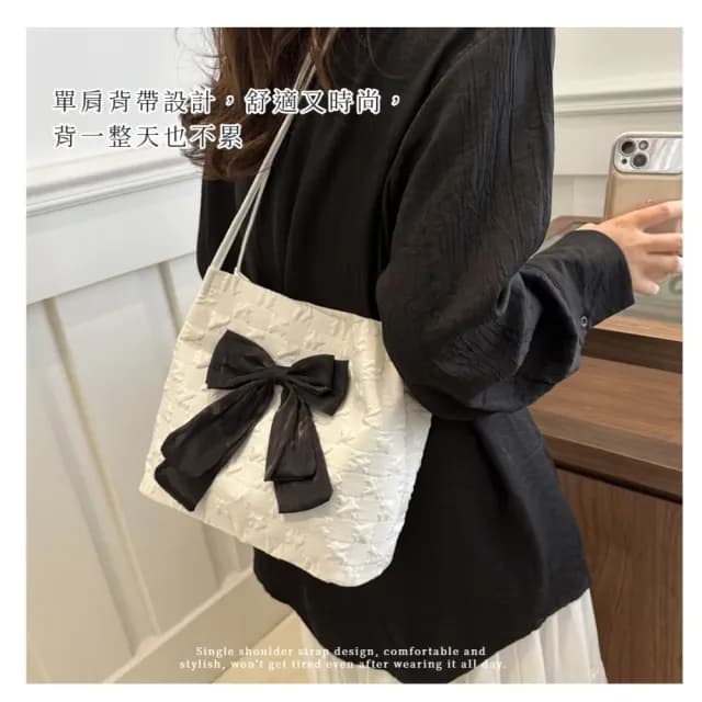 【韓系流派】父親節禮物 時尚大蝴蝶結單肩托特包(大容量 腋下包 通勤 肩背 側背 斜跨包 隨身包 女包 生日禮