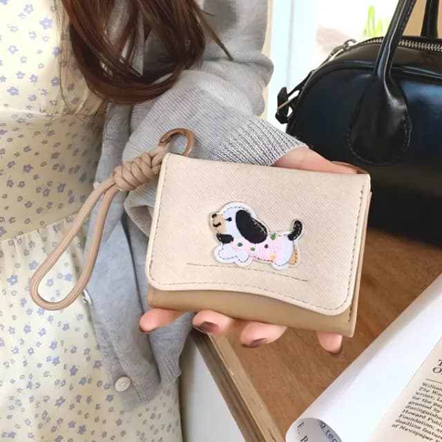【韓系短款】雙11 皮革臘腸狗掛繩錢包(三摺 多卡槽 多卡位 零錢分類 卡包 信用卡夾 短夾 票卡夾