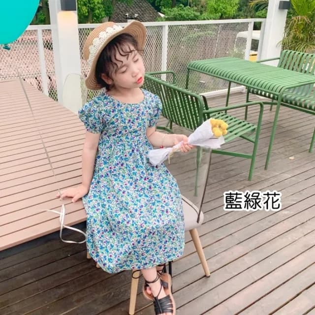 【橘魔法】女孩露背碎花公主袖小洋裝(連衣裙 連身裙 短袖洋裝 女童 童裝 兒童)