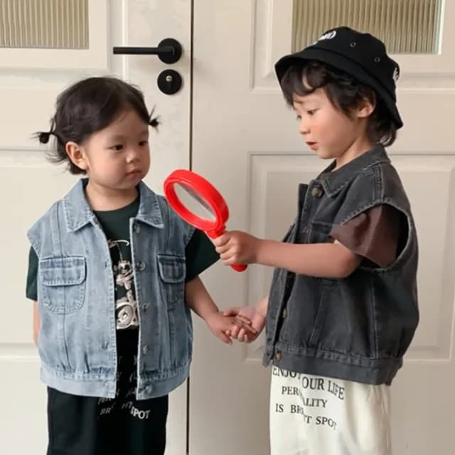 【橘魔法】經典翻領仿舊牛仔背心(馬甲 背心 中性款 大童 男童 女童 童裝)