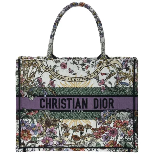 【Dior 迪奧】經典BOOK TOTE太陽米底花園系列刺繡帆布手提托特包(中-綠/白M1296ZEBH-GR-WHI)