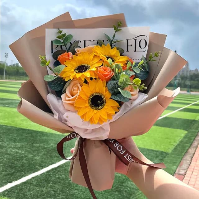 【向日葵】不凋花 仿真玫瑰花束 香皂花束 永生花(情人節 生日禮物 送女孩 畢業花束 交換禮物 教師節)