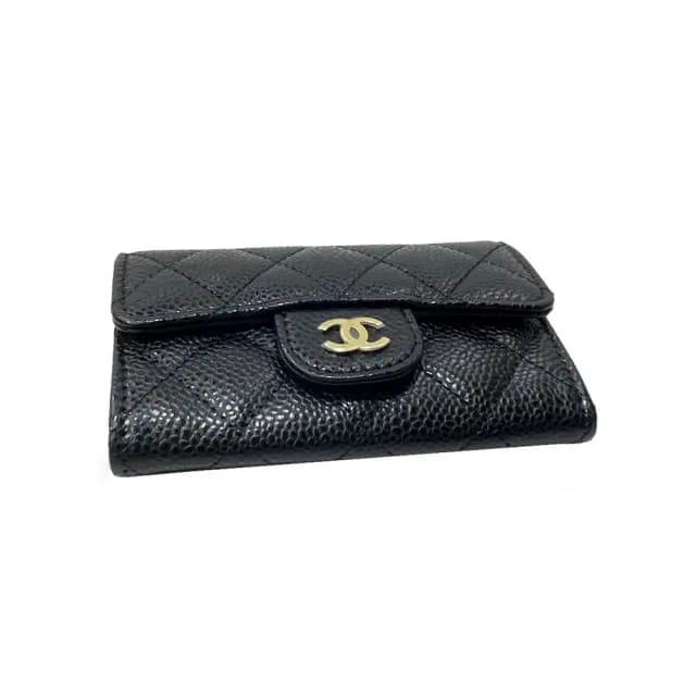 【CHANEL 香奈兒】AP0214 經典雙C金LOGO 菱格紋牛皮扣式零錢包/卡片夾(黑色)
