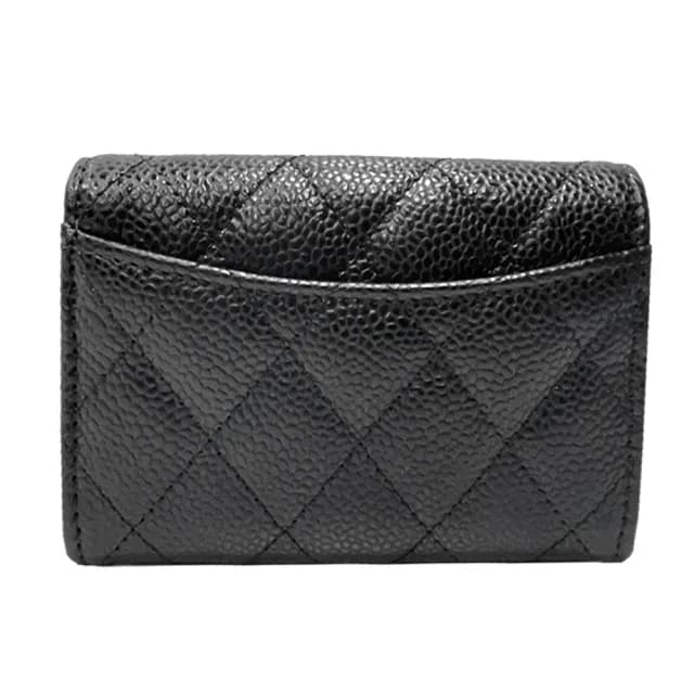 【CHANEL 香奈兒】AP0214 經典雙C銀LOGO 菱格紋牛皮扣式零錢包/卡片夾(黑色)