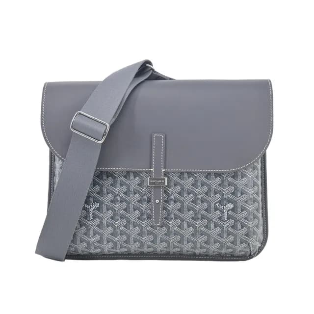 【GOYARD 高雅德】翻蓋皮扣郵差包(灰)