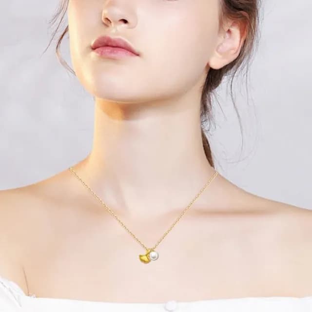 【Penny珮妮】999黃金迷你銀杏葉珍珠項鍊吊墜(母親節 送女友 交換禮物 生日禮 情人節 尾牙 新年 結婚)