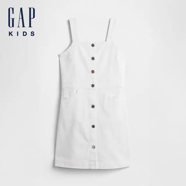 【GAP】女童裝 方領吊帶洋裝-白色(782465)