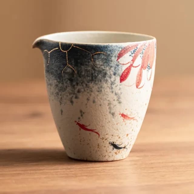 【青花火石】描金手繪荷韻錦鯉茶具禮盒(陶瓷杯 功夫茶杯 公道杯 水杯 水壺 茶具配件 分茶 快客杯 送禮)