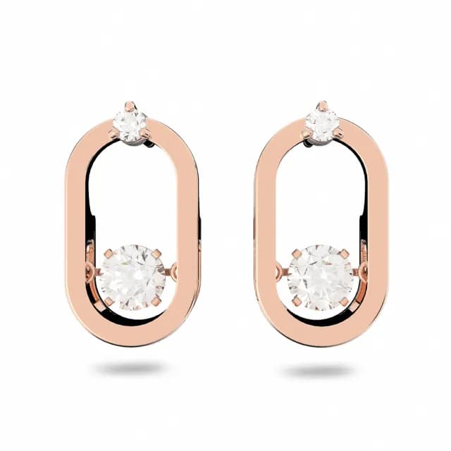 【SWAROVSKI 施華洛世奇】Una 耳釘 圓形切割 橢圓形 白色 鍍玫瑰金色