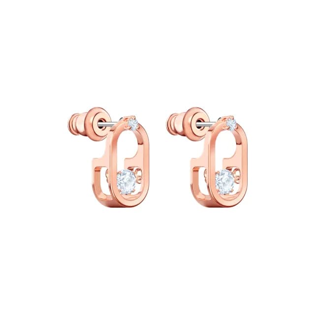 【SWAROVSKI 施華洛世奇】Una 耳釘 圓形切割 橢圓形 白色 鍍玫瑰金色