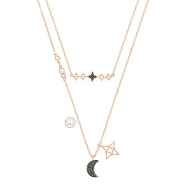 【SWAROVSKI 施華洛世奇】Symbolica 項鏈 月亮和星星 黑色 鍍玫瑰金色(雙鏈組)