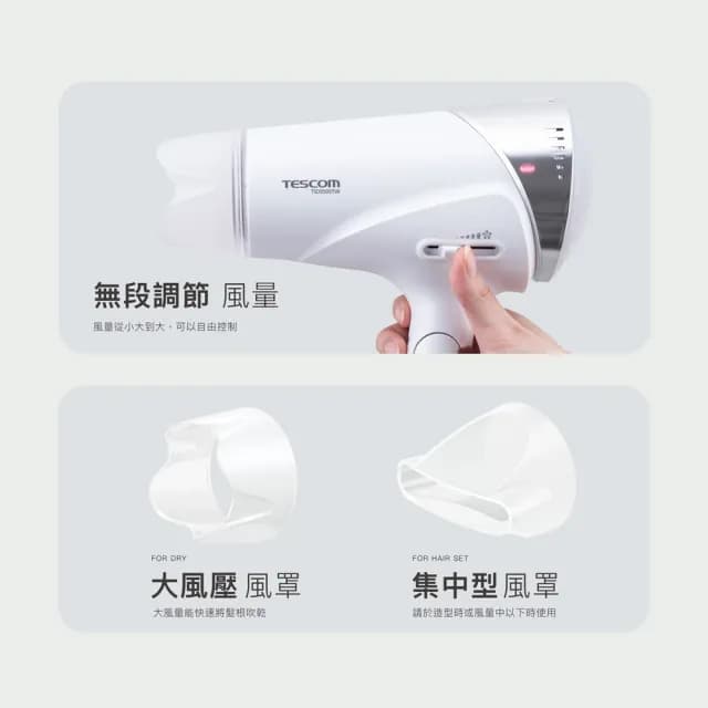 【TESCOM】速乾修護離子吹風機(TID3500TW智慧斷電 大風量 折疊式 黑/白兩色)