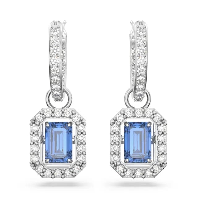 【SWAROVSKI 施華洛世奇】Una 水滴形耳環 八角形切割 藍色 鍍白金色