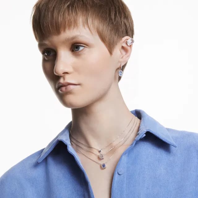 【SWAROVSKI 施華洛世奇】Una 水滴形耳環 八角形切割 藍色 鍍白金色