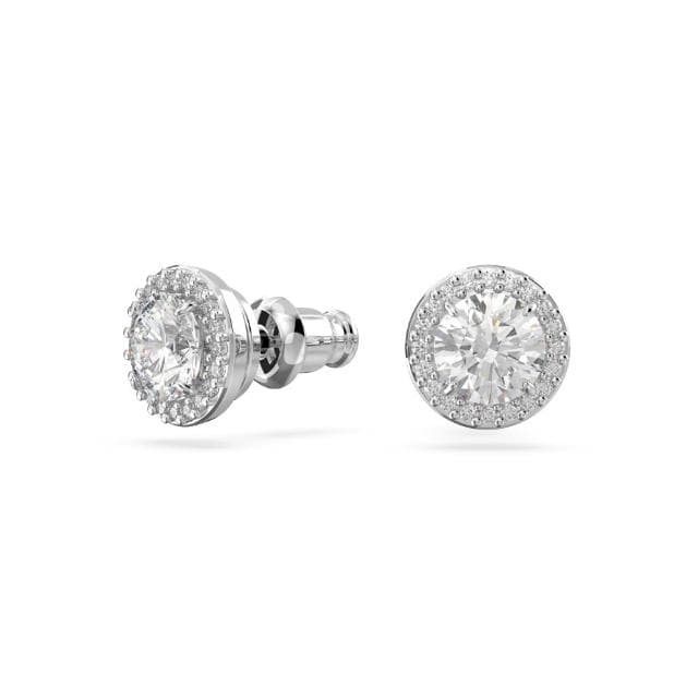【SWAROVSKI 官方直營】Una Angelic 耳釘 圓形切割 密鑲 白色 鍍白金色
