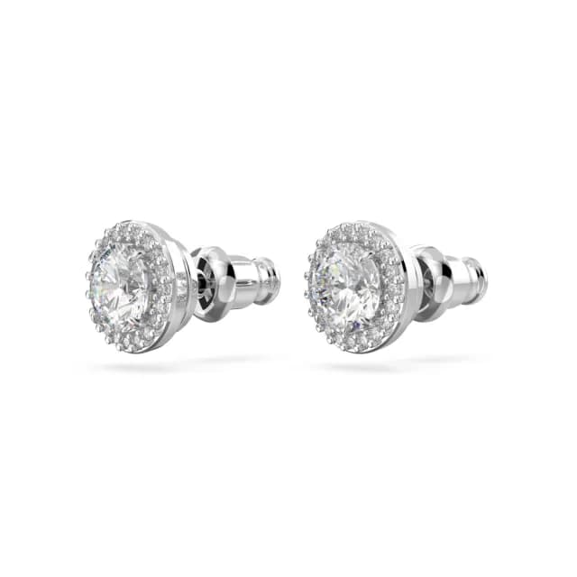 【SWAROVSKI 施華洛世奇】Una Angelic 耳釘 圓形切割 密鑲 白色 鍍白金色