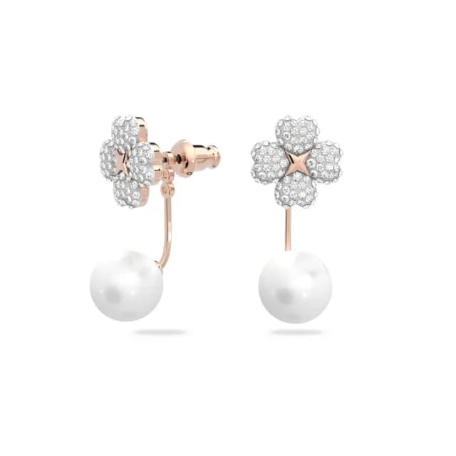 【SWAROVSKI 施華洛世奇】Latisha 耳環袋 花朵 白色 鍍玫瑰金色(情人節禮物)