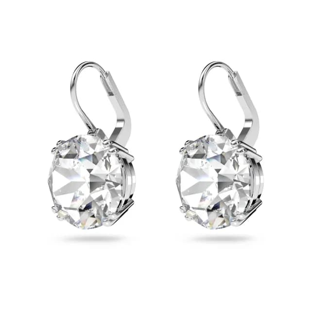 【SWAROVSKI 施華洛世奇】Millenia 水滴形耳環 圓形切割 白色 鍍白金色