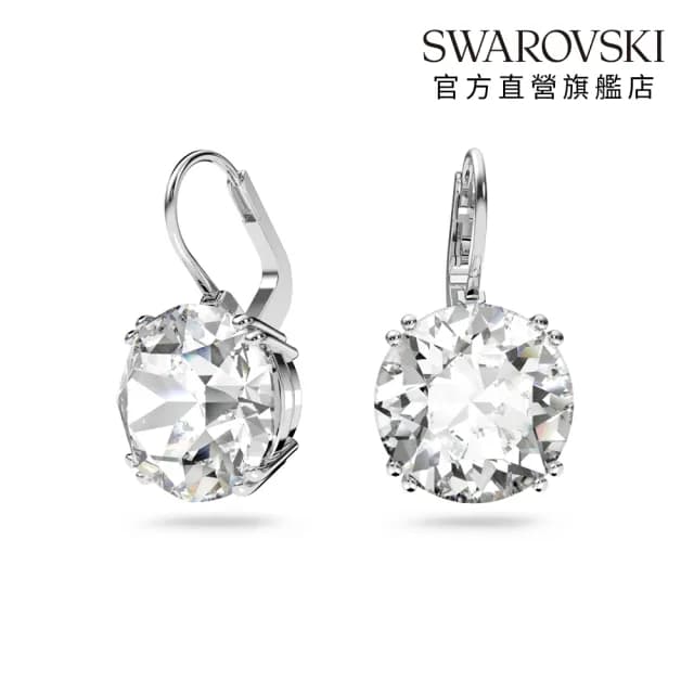 【SWAROVSKI 施華洛世奇】Millenia 水滴形耳環 圓形切割 白色 鍍白金色