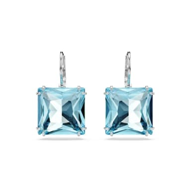 【SWAROVSKI 施華洛世奇】Millenia 水滴形耳環 方形切割 藍色 鍍白金色