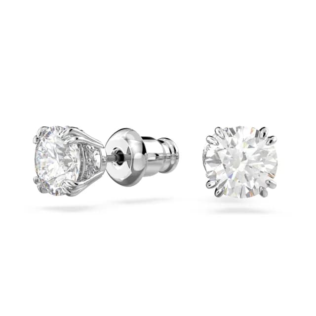 【SWAROVSKI 施華洛世奇】Stilla 耳釘 圓形切割 白色 鍍白金色