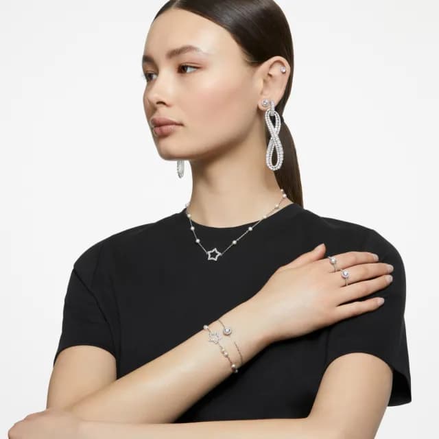 【SWAROVSKI 施華洛世奇】Stilla 耳釘 圓形切割 白色 鍍白金色