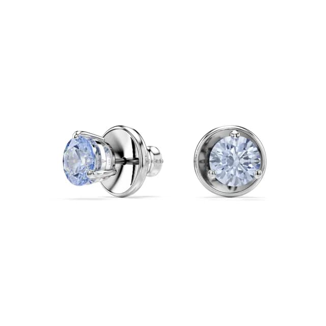 【SWAROVSKI 施華洛世奇】Solitaire 耳釘 圓形切割 藍色 鍍白金色(情人節禮物)
