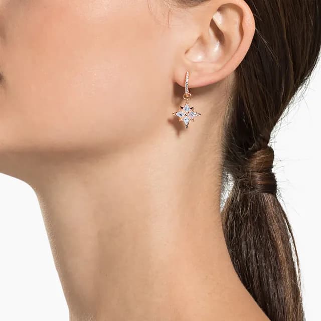 【SWAROVSKI 施華洛世奇】Symbolica 水滴形耳環 星星 白色 鍍玫瑰金色