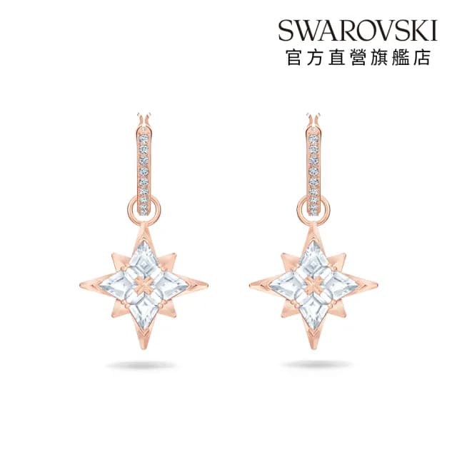 【SWAROVSKI 施華洛世奇】Symbolica 水滴形耳環 星星 白色 鍍玫瑰金色